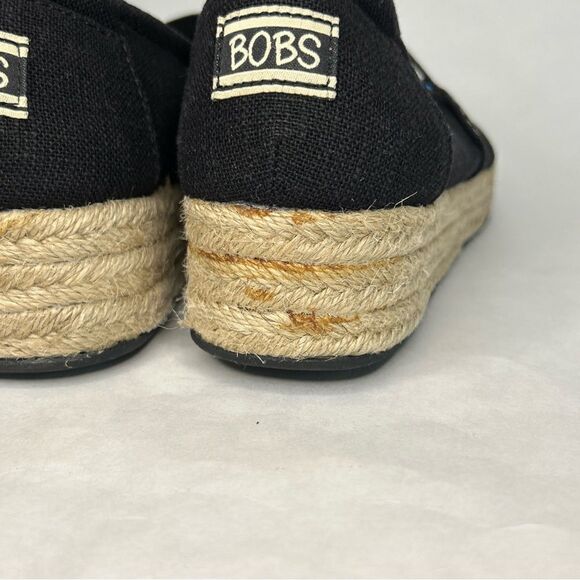 Skechers Bobs Espadrille Wedges Women 9 High Jinx Black Tan Memory Foam 34101 - Picture 7 of 9